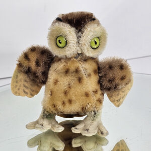 Vintage 4" Steiff Wittie Owl Green Eyes Germany Clean Good Collectors Condition